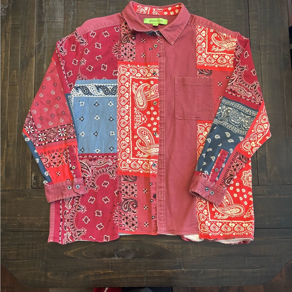 Urban Outfitters Red and Blue Patchwork Paisley ShirtJacket